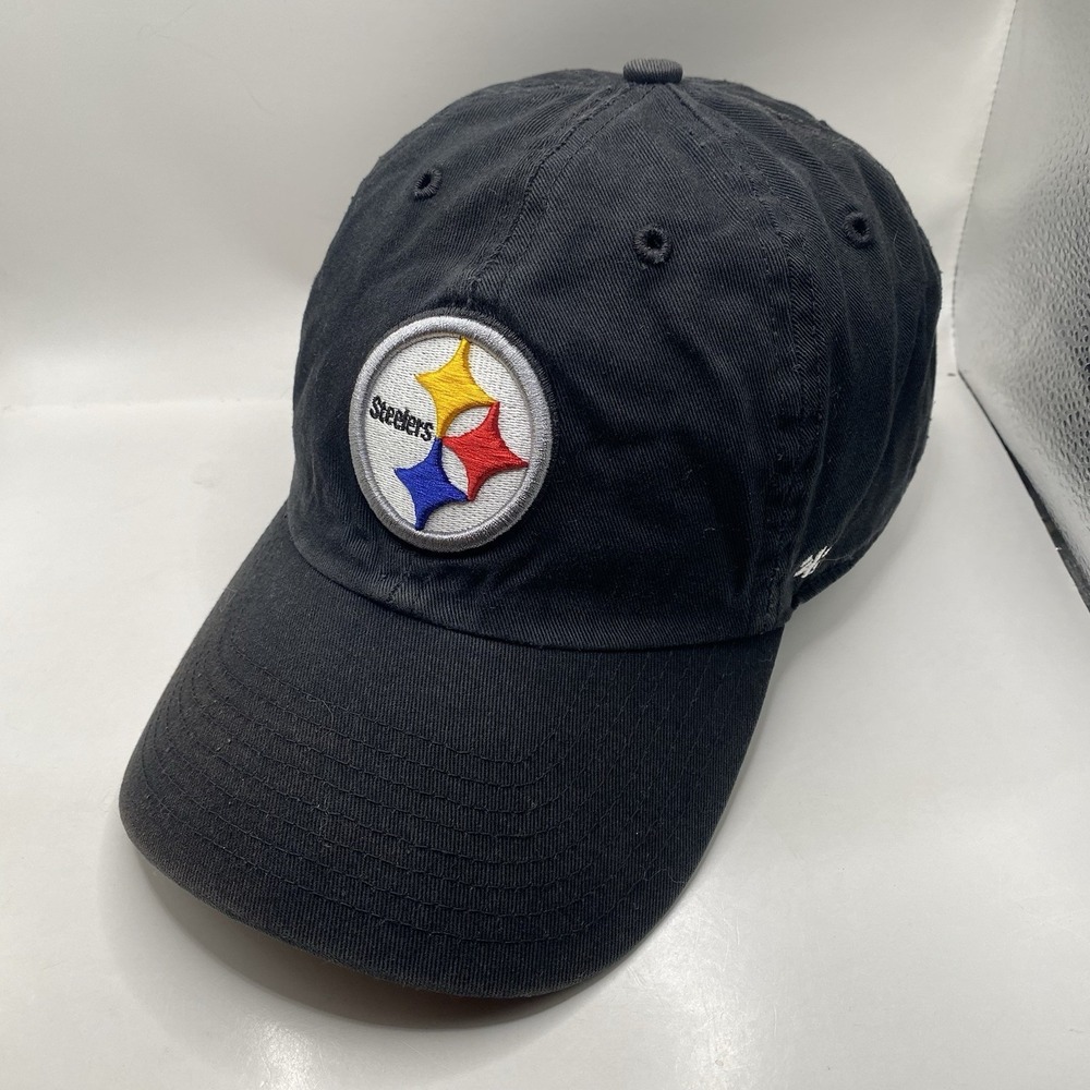 Pittsburgh Steelers Hat 47 Brand Clean Up Black Cotton Strapback Slouch Cleaned